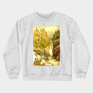 People in the snow with flowers and hills Crewneck Sweatshirt